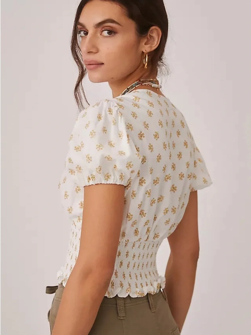 Faithfull The Brand Alba Top Cairo Floral Smocked Puff‎ Sleeve XS 2 NWT